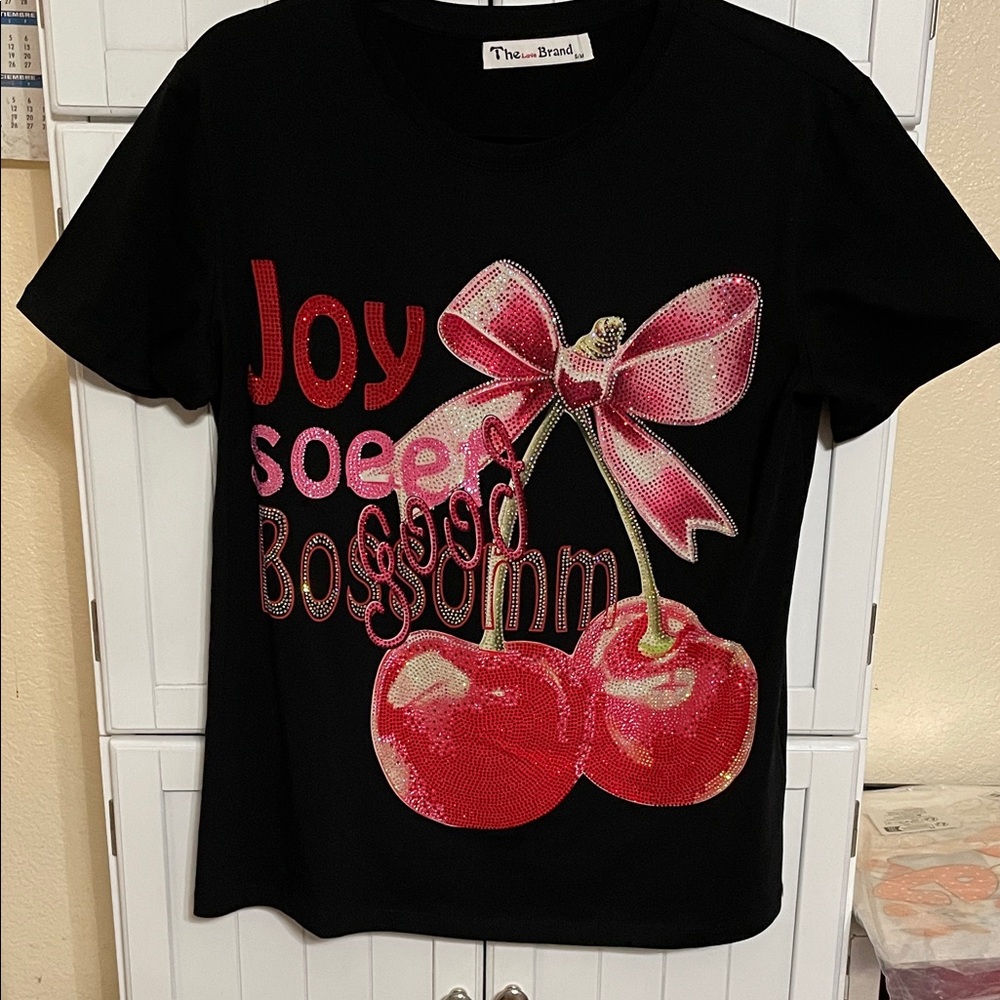 Joyful Black Cherry Tee with Pink Accents